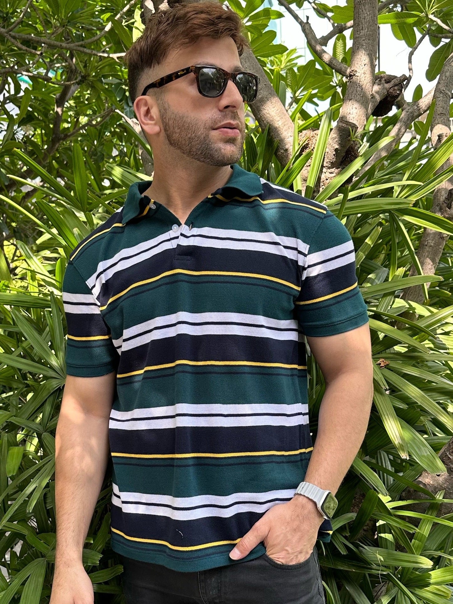 Green Stripe Polo T-Shirt