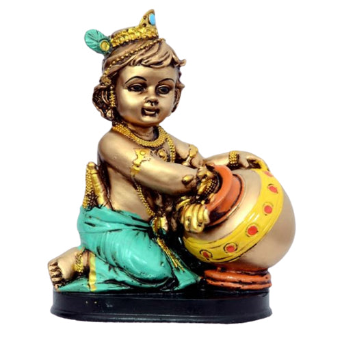 Antique Laddu Gopal Makhan Chor | Shree Krishna Idol for Home Temple and Pooja - 18 cm