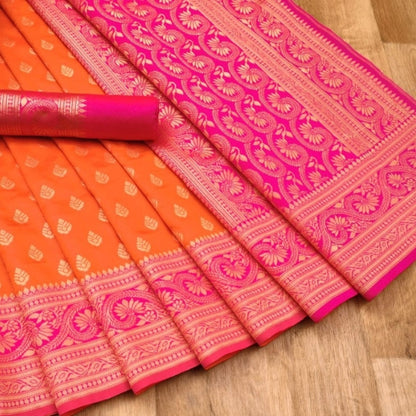 Women's Art Silk Printed Saree ( Orange )