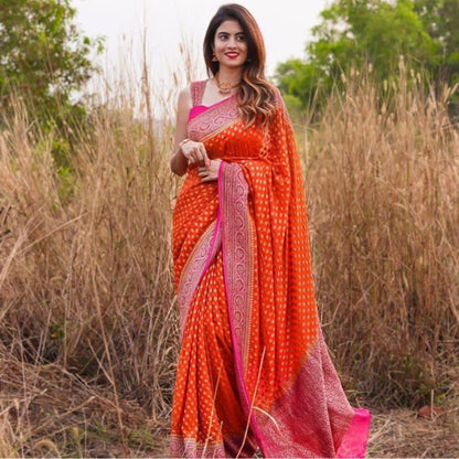 Women's Art Silk Printed Saree ( Orange )