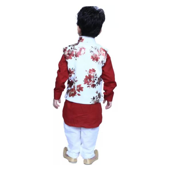 Boys Festive & Party Kurta, Waistcoat and Pyjama Set  (Maroon Pack of 1)