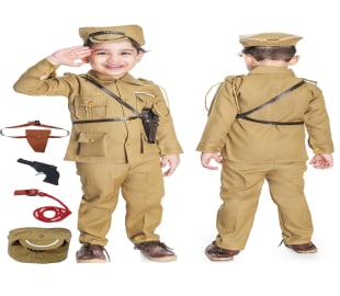 INDIAN POLICE COSTUME WITH FULL PANT CAP,WHISTLE,ROPE,GUN,GUN COVER FOR FANCY DRESS