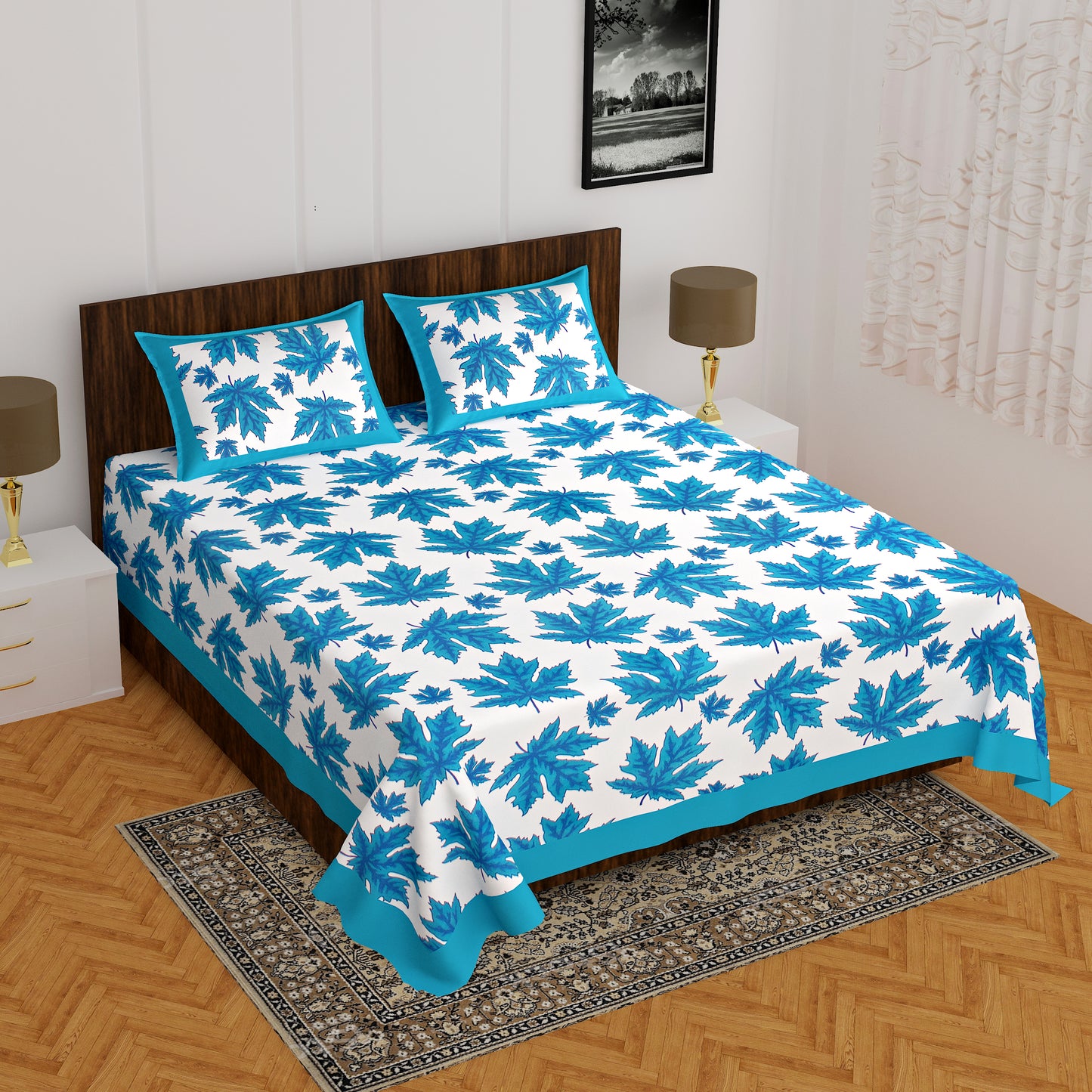 THE HOBBY BOUNTY  Sanganeri Printed Double Bed Bedsheet, for Double Bed with 2 Pillow Covers