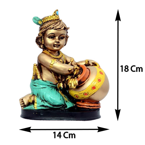 Antique Laddu Gopal Makhan Chor | Shree Krishna Idol for Home Temple and Pooja - 18 cm