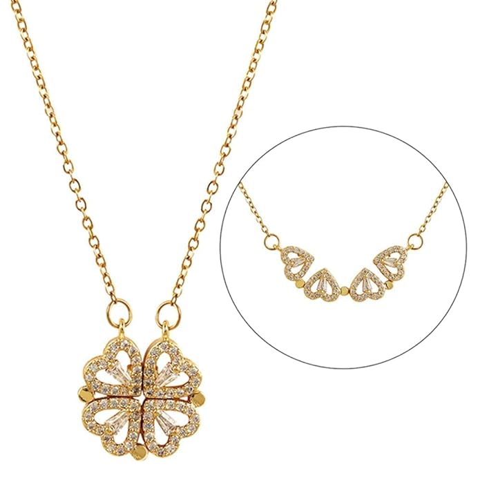 Gold Plated Delicate magnet hart and flower two in one Pendant for Women/Girls