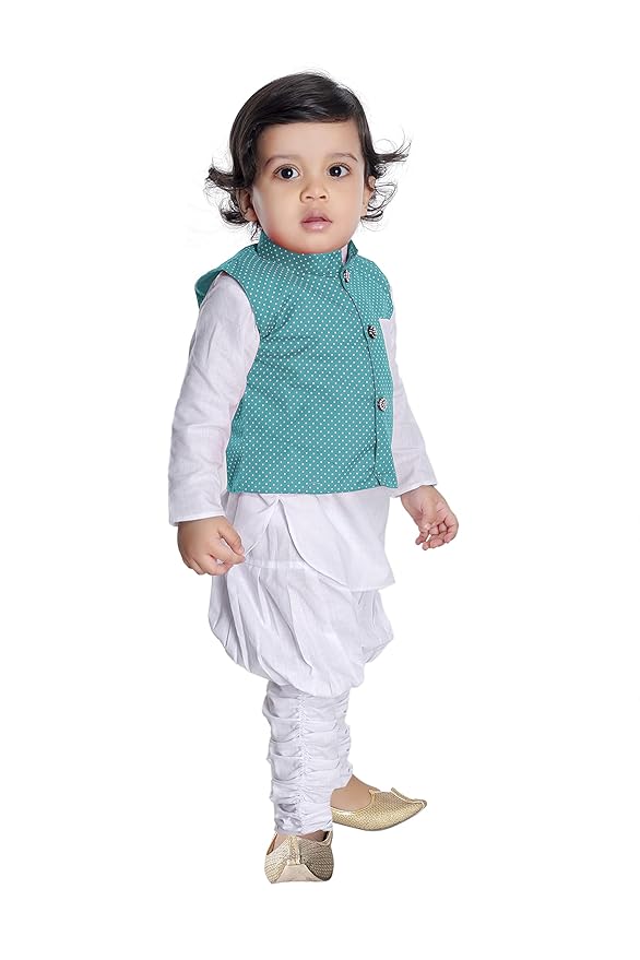 New gen Baby Boys Festive & Party Kurta, Waistcoat and Dhoti Pant Set