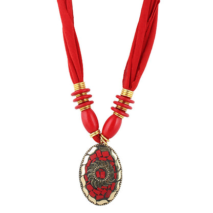 Red Color Designer Tibetan Style Necklace for Women and Girls