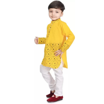 Boys Formal, Festive & Party, Wedding Kurta and Pyjama Set  (Yellow Pack of 1)