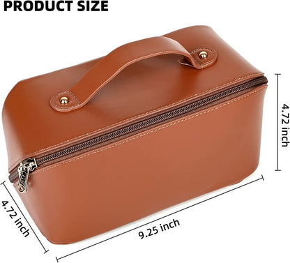 Makeup Bag Cosmetic Bag With Compartment Waterproof Pu Leather Makeup Bag(Brown)