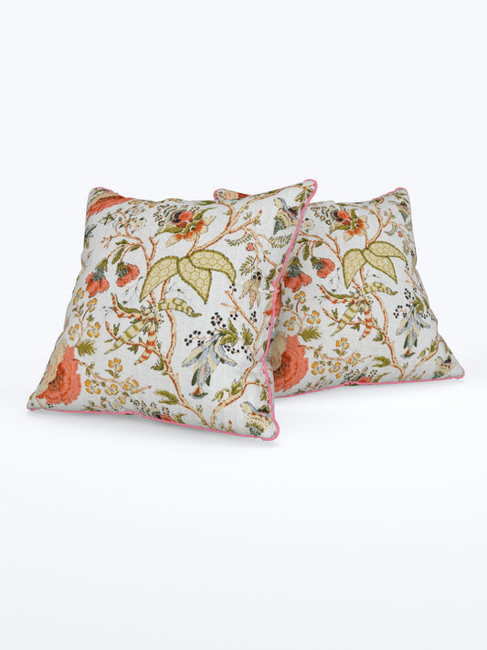 Multi Colour Pillow Cover Bedroom & Living Room Flower Print Cotton Cushion Covers (Set of 5)