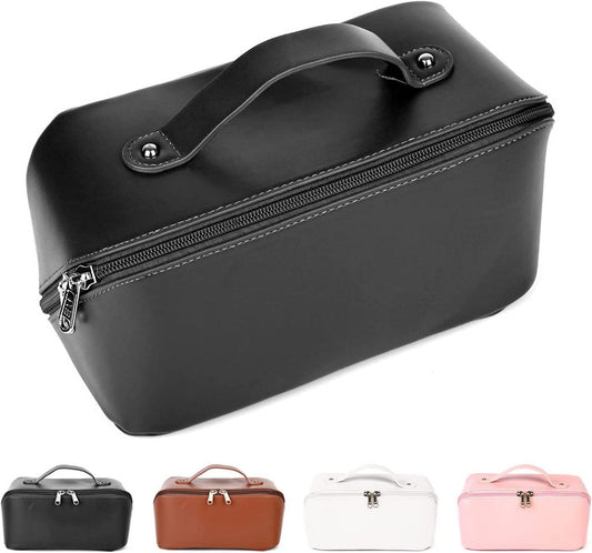 Makeup Bag Cosmetic Bag With Compartment Waterproof Pu Leather Makeup Bag(Black)