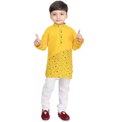 Boys Formal, Festive & Party, Wedding Kurta and Pyjama Set  (Yellow Pack of 1)