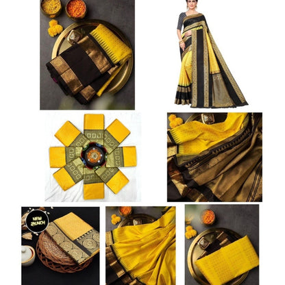 Women's Art Silk Printed Saree ( Yellow )