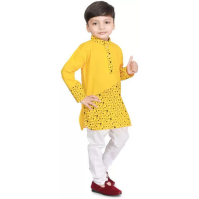 Boys Formal, Festive & Party, Wedding Kurta and Pyjama Set  (Yellow Pack of 1)