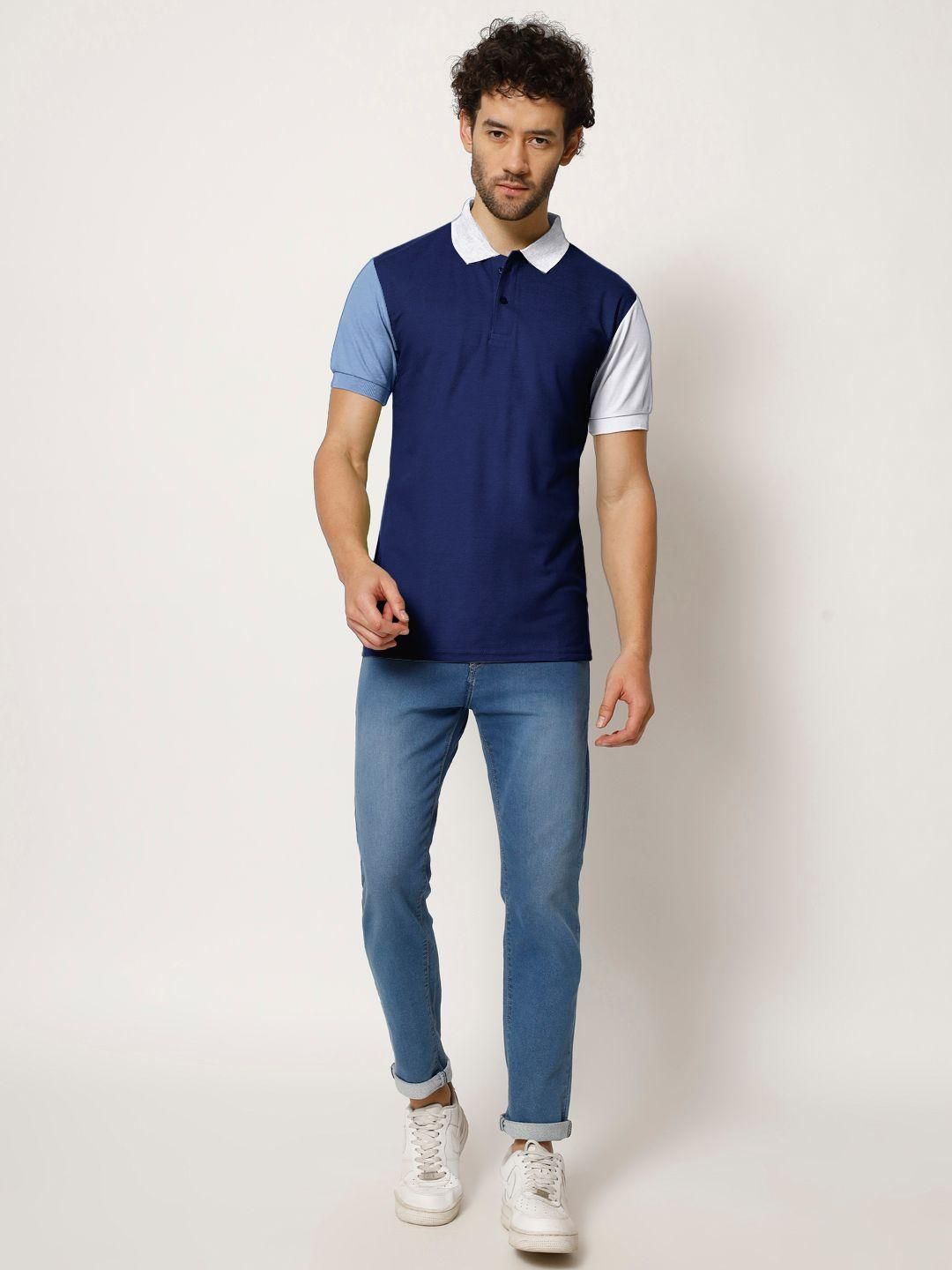 Cotton Color Block Half Sleeves Mens Polo T-Shirt