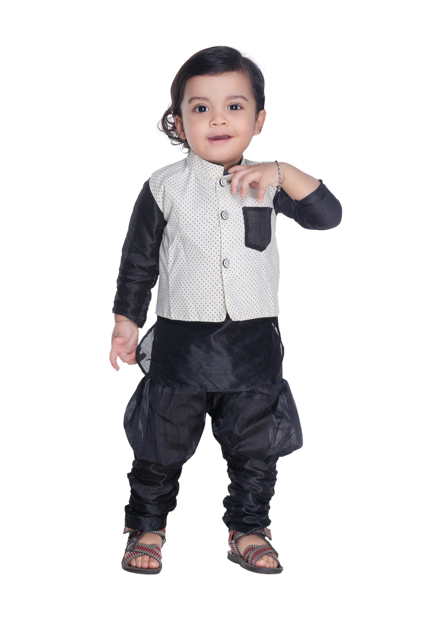 New gen Baby Boys Festive & Party Kurta, Waistcoat and Dhoti Pant Set