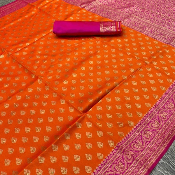 Women's Art Silk Printed Saree ( Orange )