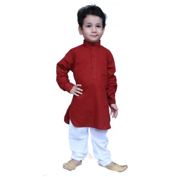 Boys Festive & Party Kurta, Waistcoat and Pyjama Set  (Maroon Pack of 1)