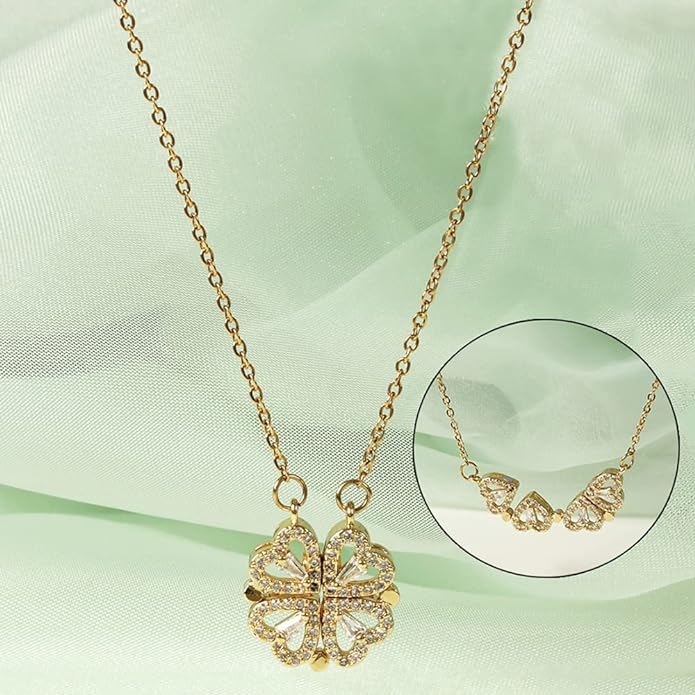 Gold Plated Delicate magnet hart and flower two in one Pendant for Women/Girls