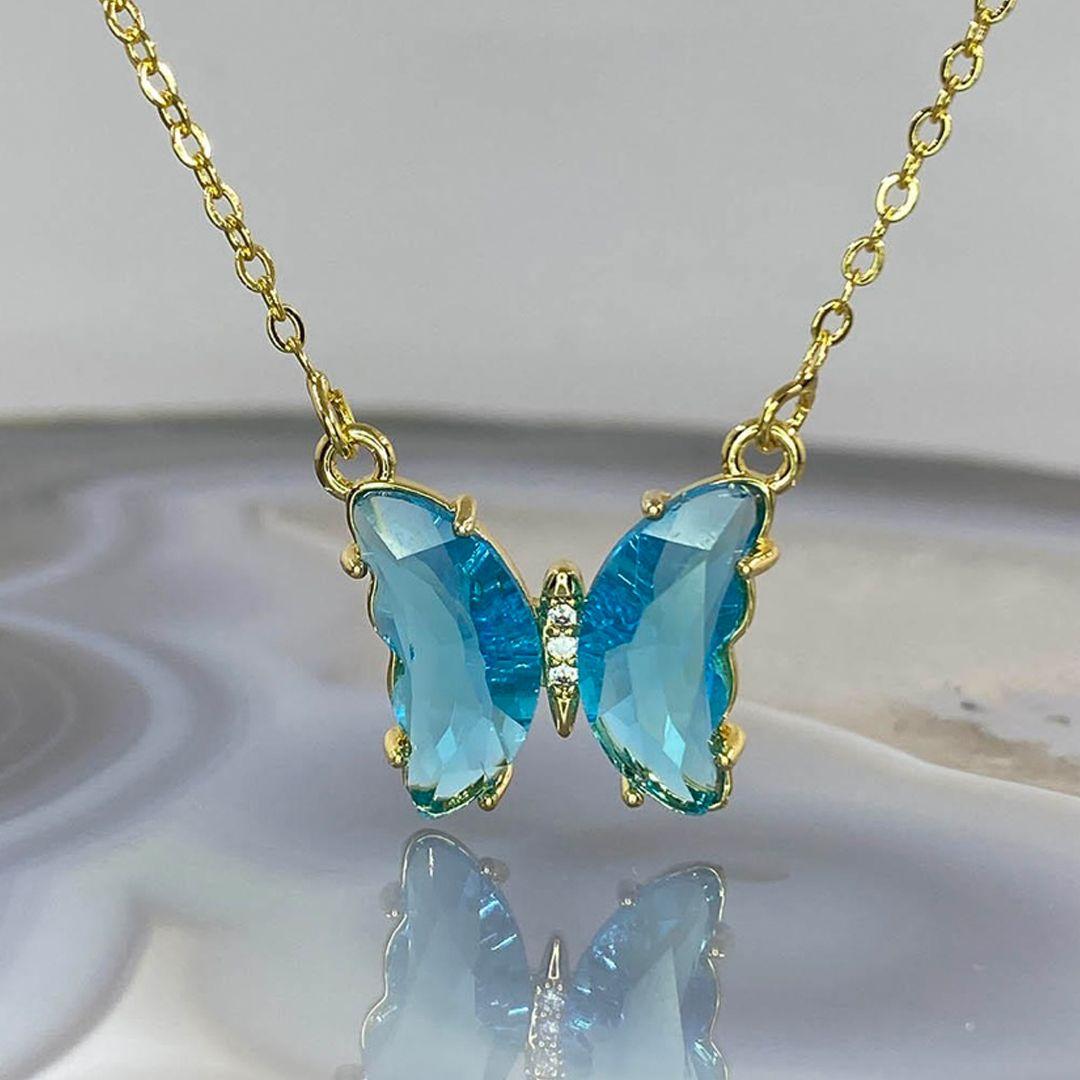 AVR Jewels pretty blue crystal butterfly pendant necklace for women and Girls Roposo Clout