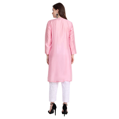 Women Chikankari Chanderi Silk Straght Kurti Roposo Clout