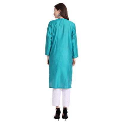 Women Chikankari Chanderi Silk Straght Kurti Roposo Clout