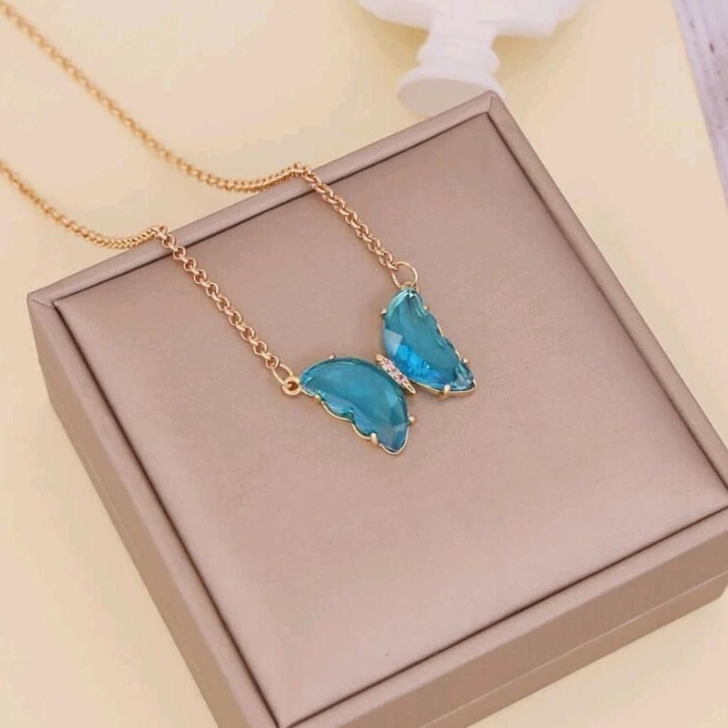 AVR Jewels pretty blue crystal butterfly pendant necklace for women and Girls Roposo Clout