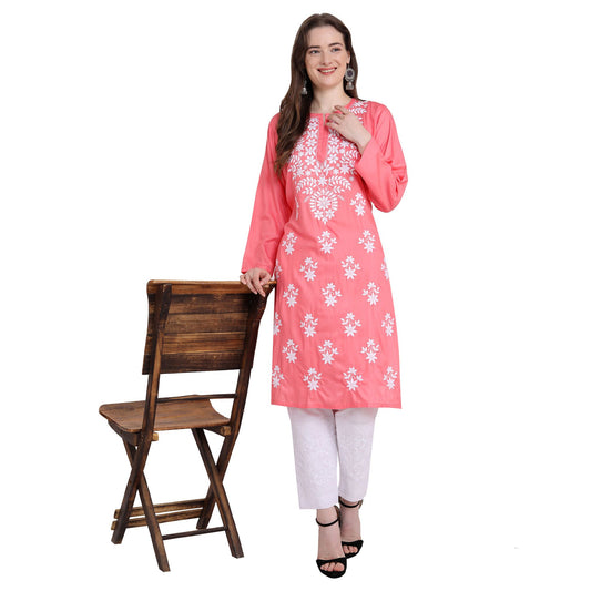 Women Lucknowi Chikankari Rayon Straight Kurta Roposo Clout