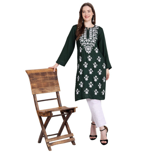 Women Lucknowi Chikankari Rayon Straight Kurta Roposo Clout