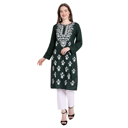 Women Lucknowi Chikankari Rayon Straight Kurta Roposo Clout