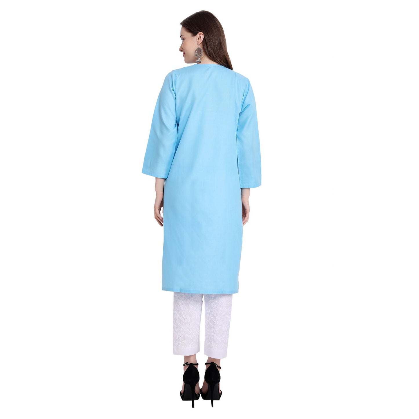 Women Embroidered Lucknowi Straight Kurta Roposo Clout