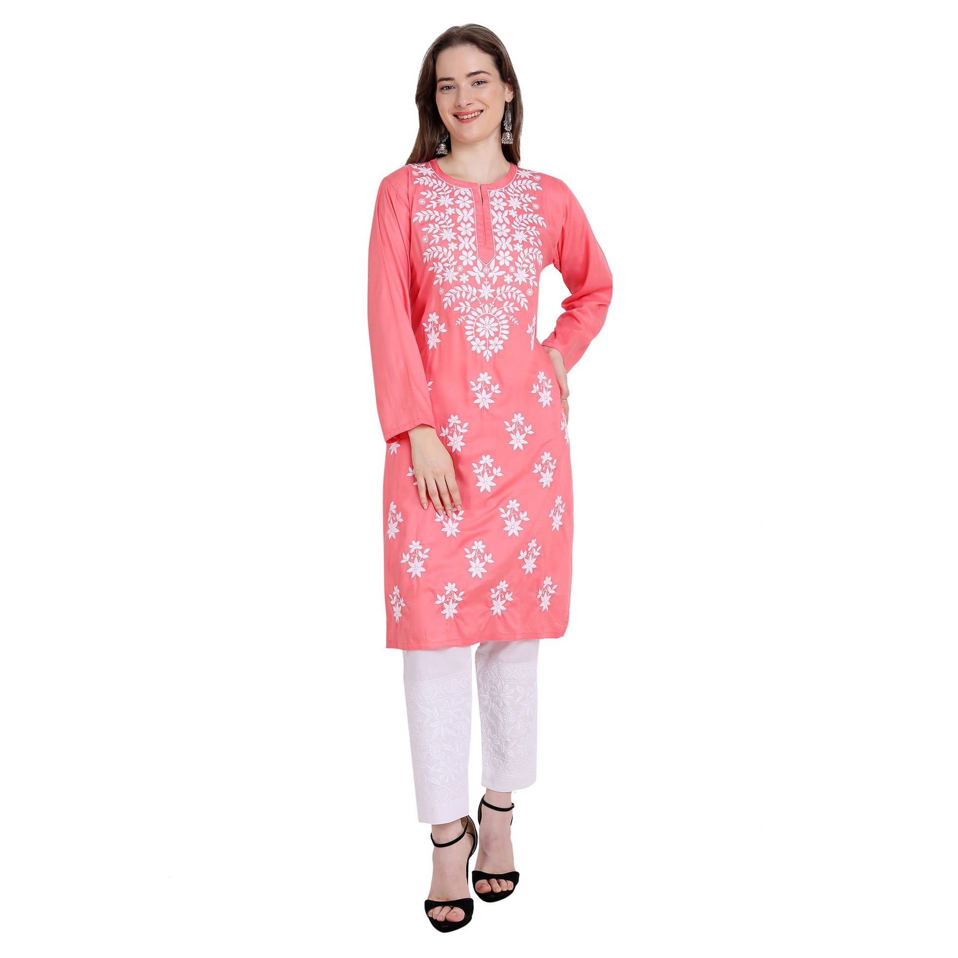 Women Lucknowi Chikankari Rayon Straight Kurta Roposo Clout