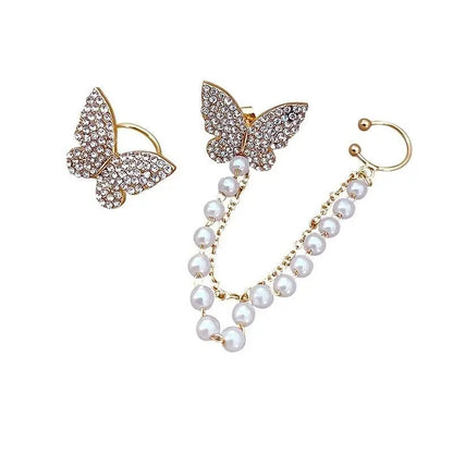 AVR JEWELS High sense of asymmetric butterfly pearl ear bone clip earrings all-in-one female super fairy tassel earrings Roposo Clout