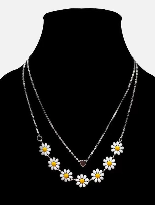 Beautiful Golden Daisy Heart Two-Layered Necklace For Women & Girls Roposo Clout